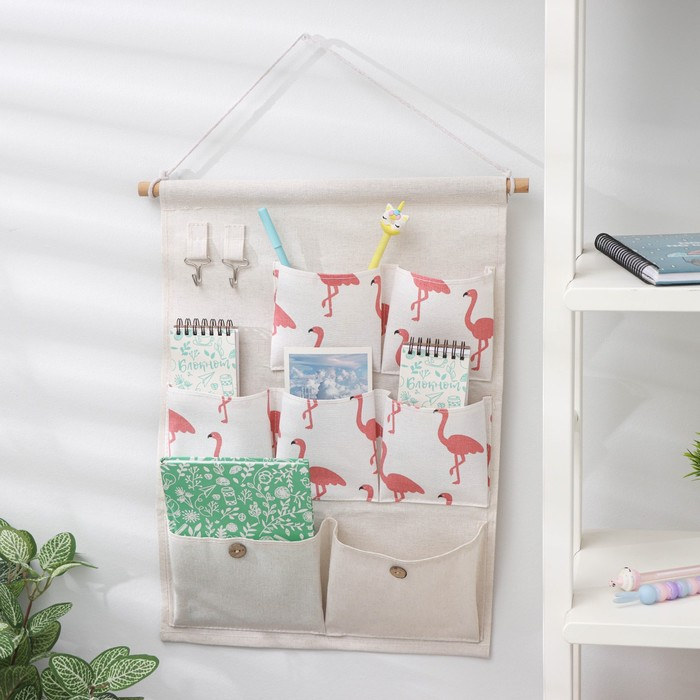 Органайзер подвесной с карманами Доляна «Фламинго», 7 отделения, 38×46,5 см, цвет серый Органайзер подвесной с карманами Доляна «Фламинго», 7 отделения, 38×46,5 см, цвет серый