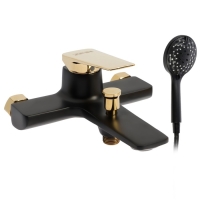 Смеситель для ванны ZEIN Z3890, однорычажный, лейка 5 режимов, шланг, держатель, черный/gold 99322 Смеситель для ванны ZEIN Z3890, однорычажный, лейка 5 режимов, шланг, держатель, черный/gold 99322
