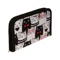 Пенал школьный "Котики", 13 х 19,5 см, на молнии, 1 секция, с наполнением, ткань Пенал школьный "Котики", 13 х 19,5 см, на молнии, 1 секция, с наполнением, ткань