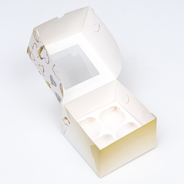 Коробка для 4 капкейков с окном , "For you", 16 х 16 х 10 см