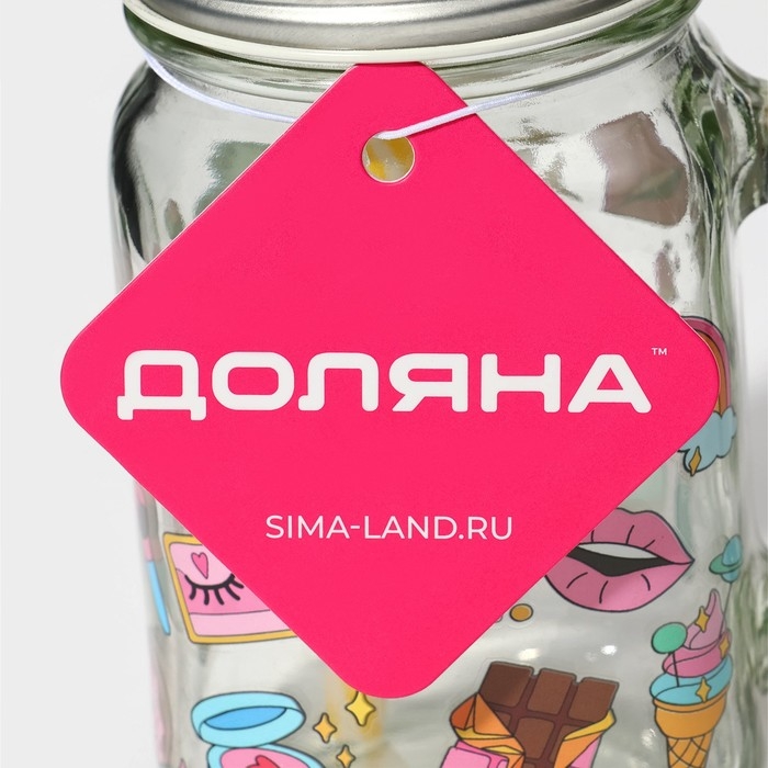 Кружка стеклянная с крышкой и трубочкой Доляна &laquo;Единорог&raquo;, 450 мл, 10&times;7,5&times;13 см,