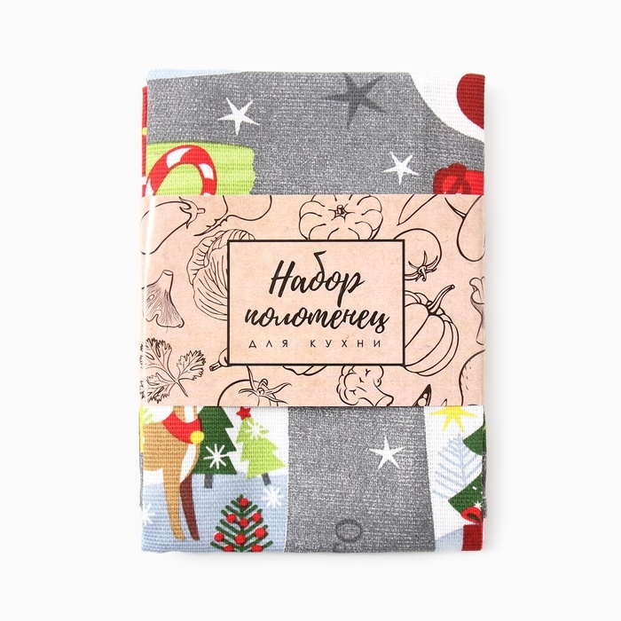 Набор кухонных полотенец Доляна &laquo;Волшебного года&raquo; 35х60см-2шт, 100% хл