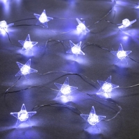 Гирлянда &laquo;Нить&raquo; 2 м роса с насадками &laquo;Снежная звезда&raquo;, IP20, серебристая нить, 20 LED, 2 режима, батарейки ААх2 (нет в комплекте), свечение белое