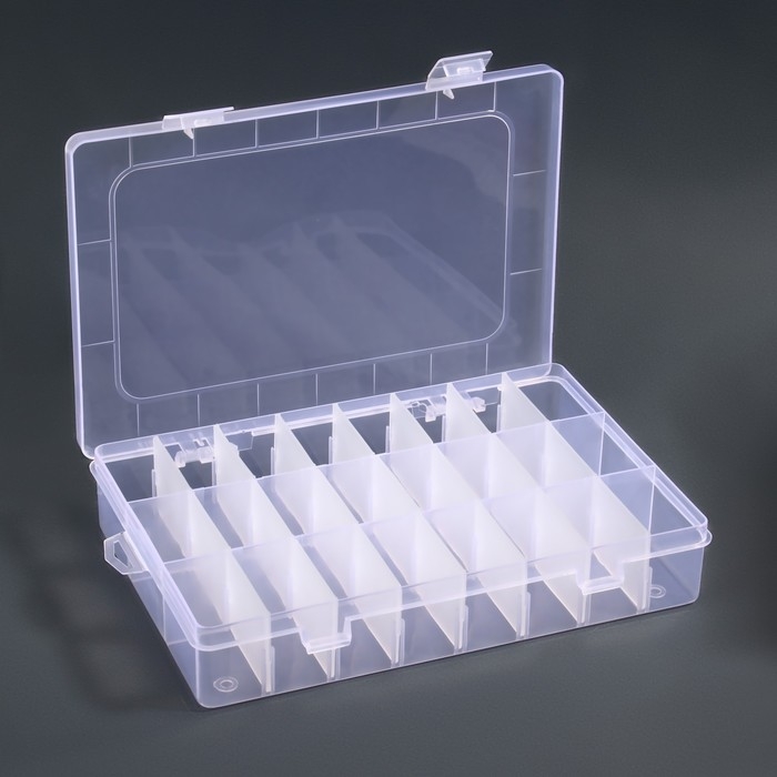 Органайзер для декора, передвижные ячейки, 24 ячейки, 19,7 × 13,3 × 3,5 см, цвет прозрачный Органайзер для декора, передвижные ячейки, 24 ячейки, 19,7 × 13,3 × 3,5 см, цвет прозрачный