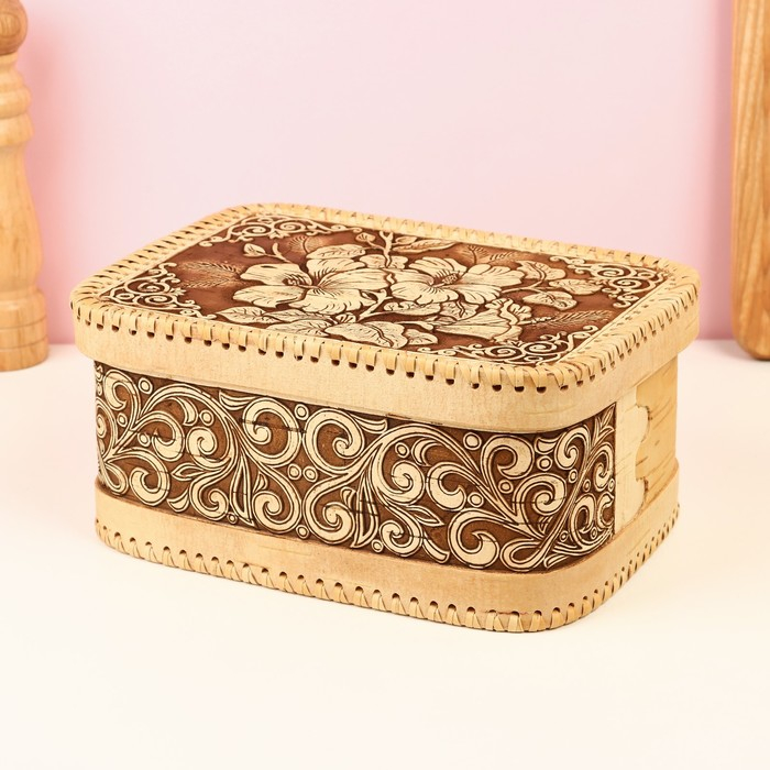 Батонница &laquo;Лилии&raquo;, на шарнире, 22,5&times;16&times;11 см, береста