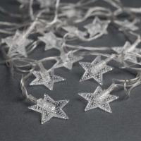 Гирлянда «Нить» 5 м с насадками «Звезда в крапинку», IP20, прозрачная нить, 20 LED, свечение мульти (RG/RB), мигание, 220 В Гирлянда «Нить» 5 м с насадками «Звезда в крапинку», IP20, прозрачная нить, 20 LED, свечение мульти (RG/RB), мигание, 220 В