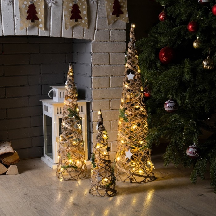 Светодиодная фигура &laquo;Конусы серые&raquo; 40, 60, 80 см, текстиль, металл, батарейки ААх2 (не в комплекте), свечение тёплое белое