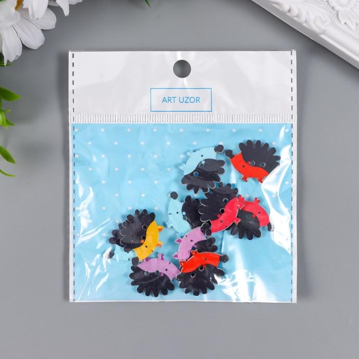 Набор пуговиц декоративных дерево "Маленькие ёжики" набор 10 шт МИКС 1,7х2,3 см