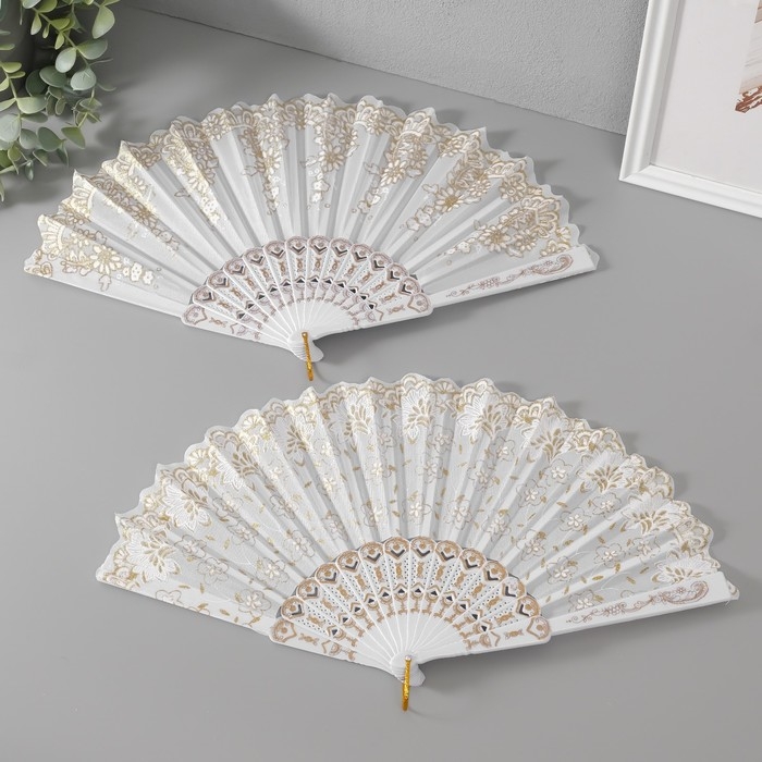 Веер пластик, текстиль Веер пластик, текстиль "Золотые узоры" блёстки МИКС 22,5 см