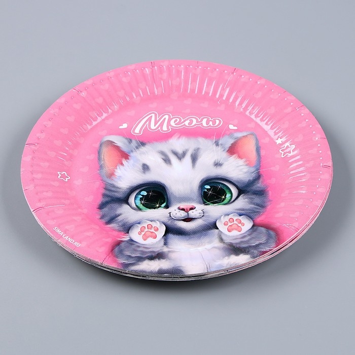 Набор бумажной посуды одноразовый Котик&raquo;: 6 тарелок, 1 гирлянда, 6 стаканов