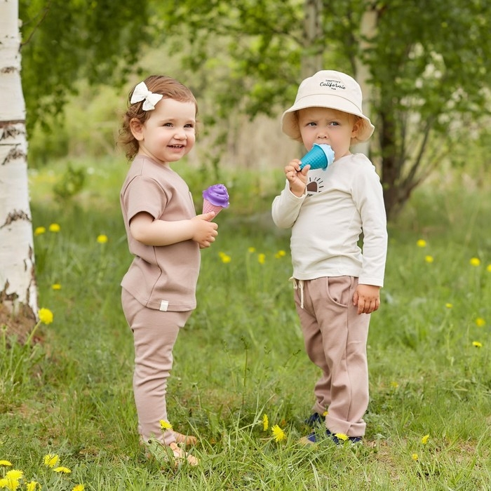 Комплект: футболка с дл. рукавом и брюки Крошка Я Dreamer, рост 80-86 см, бежевый