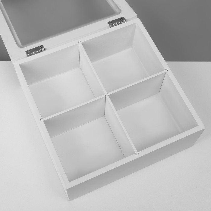 Подставка универсальная &laquo;Шкатулка дерево&raquo; 4 ячейки, 18&times;18&times;7 см, цвет белый