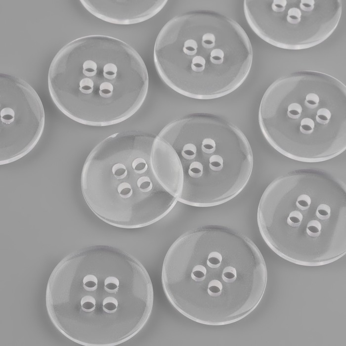 Набор пуговиц, 4 прокола, d = 18 мм, 10 шт, в блистере, цвет прозрачный Набор пуговиц, 4 прокола, d = 18 мм, 10 шт, в блистере, цвет прозрачный
