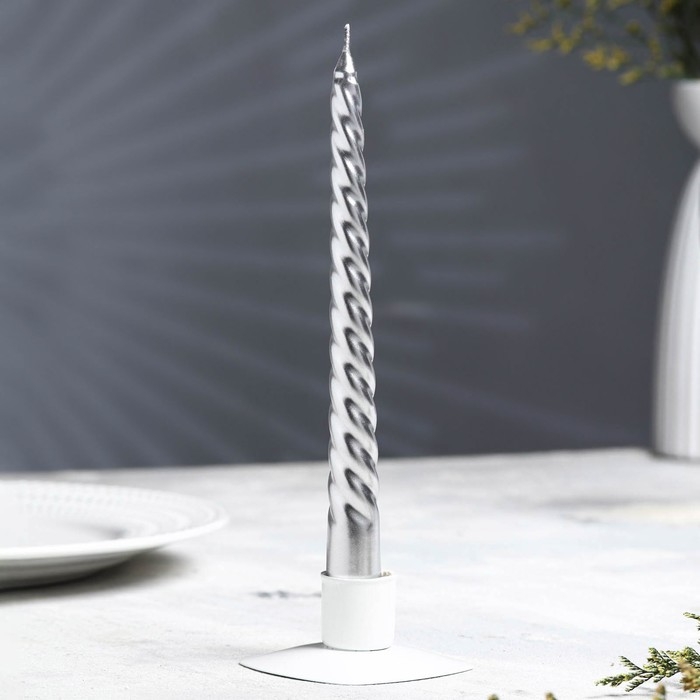 Набор Свечей витых, 1,9х 20 см, 6 штук, серебряный металлик