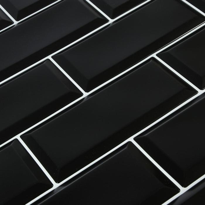 Панель ПВХ Блок чёрный, белый шов 962х484 мм