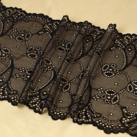 Кружевная эластичная ткань, 190 мм &times; 2,7 &plusmn; 0,5 м, цвет чёрный