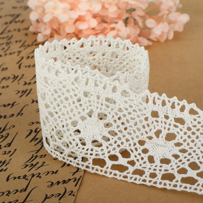 Кружево вязаное, 60 мм &times; 15 &plusmn; 1 м, цвет кипенно-белый