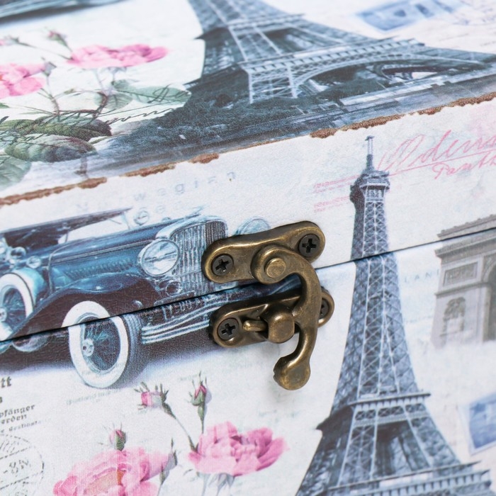 Шкатулка дерево "Эйфелева башня и пионы" 12х16х12 см