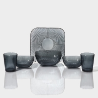 Набор стеклянной посуды «Мави», 6 предметов: 2 миски 350 мл, 2 стакана 250 мл, салатник 800 мл, тарелка d=20,8 см, цвет серый Набор стеклянной посуды «Мави», 6 предметов: 2 миски 350 мл, 2 стакана 250 мл, салатник 800 мл, тарелка d=20,8 см, цвет серый