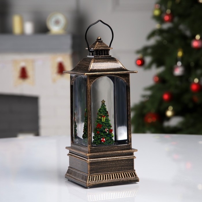 Светодиодная фигура &laquo;Фонарь с ёлкой&raquo; 7.8 &times; 19.5 &times; 7.8 см, пластик, батарейки ААх3 (не в комплекте), USB, свечение тёплое белое