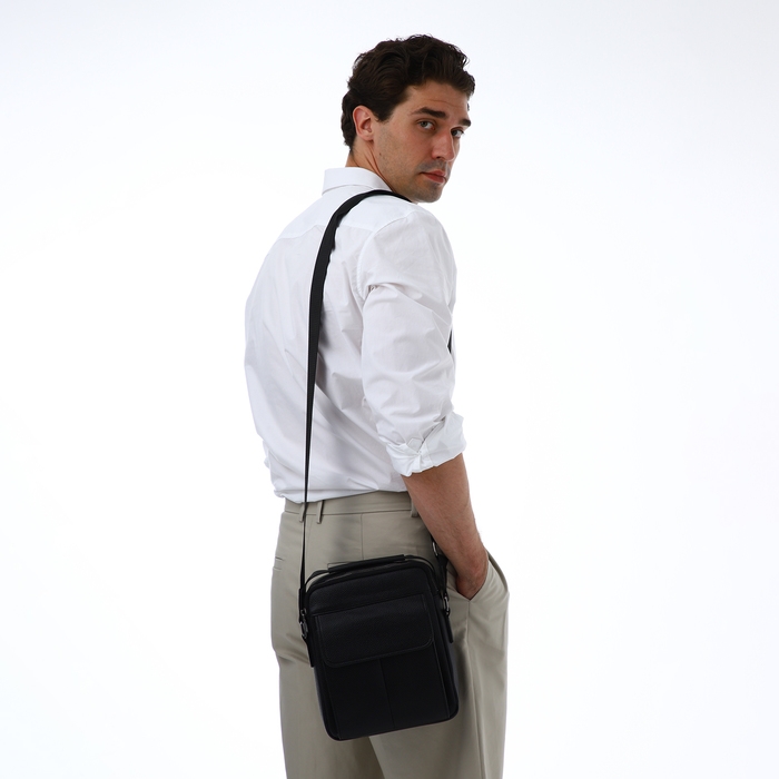 Сумка мужская через плечо TEXTURA, 2 наружных кармана, цвет чёрный