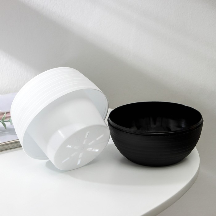 Горшок для цветов с поддоном &laquo;Дуэт&raquo;, 500 мл, пластиковый, чёрно-белый