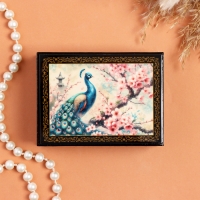 Шкатулка &laquo;Павлин и сакура&raquo;, черная, 8&times;10,5 см, лаковая миниатюра