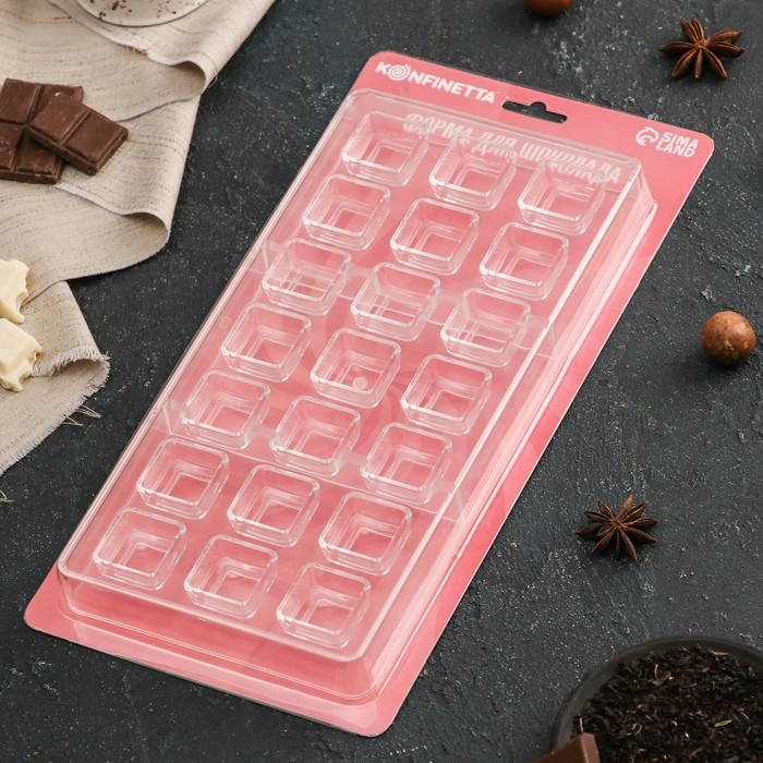 Форма для конфет и шоколада KONFINETTA «Тоффи. Квадрат», 27,5×13,5×2,5 см, 21 ячейка 2,5×1,5 см, цвет прозрачный Форма для конфет и шоколада KONFINETTA «Тоффи. Квадрат», 27,5×13,5×2,5 см, 21 ячейка 2,5×1,5 см, цвет прозрачный