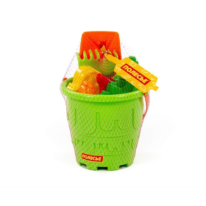 Набор для игры в песке №527: ведро-замок большое, лопатка №5, грабельки №5, формочки