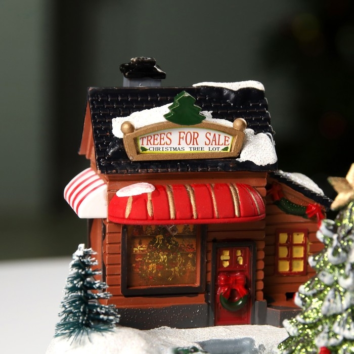 Светодиодная фигура &laquo;Поезд и ёлка&raquo; 20 &times; 20 &times; 16 см, полистоун, батарейки ААх3 (не в комплекте), USB, свечение тёплый белый