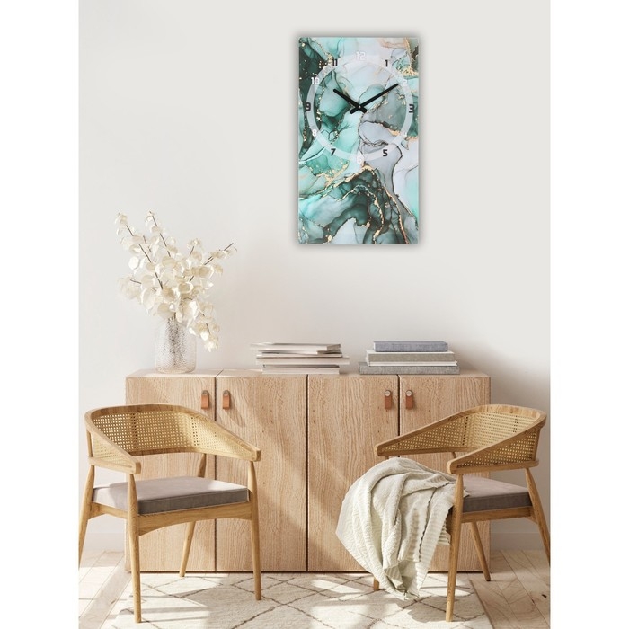Часы-картина настенные, интерьерные Часы-картина настенные, интерьерные "Зеленый мрамор", 35 х 60 см, на холсте, бесшумные
