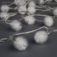 Гирлянда &laquo;Нить&raquo; 5 м с насадками &laquo;Ёжики белые&raquo;, IP20, прозрачная нить, 30 LED, свечение тёплое белое, 8 режимов, 220 В