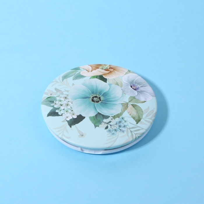 Зеркало складное &laquo;Цветы&raquo;, d = 7,5 см, цвет голубой