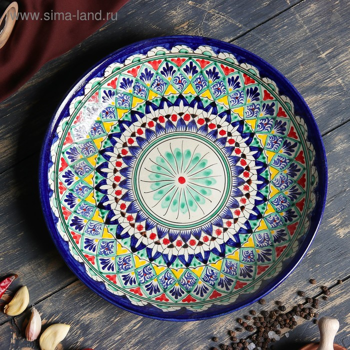 Ляган Риштанская Керамика Ляган Риштанская Керамика "Узоры", 25 см, синий