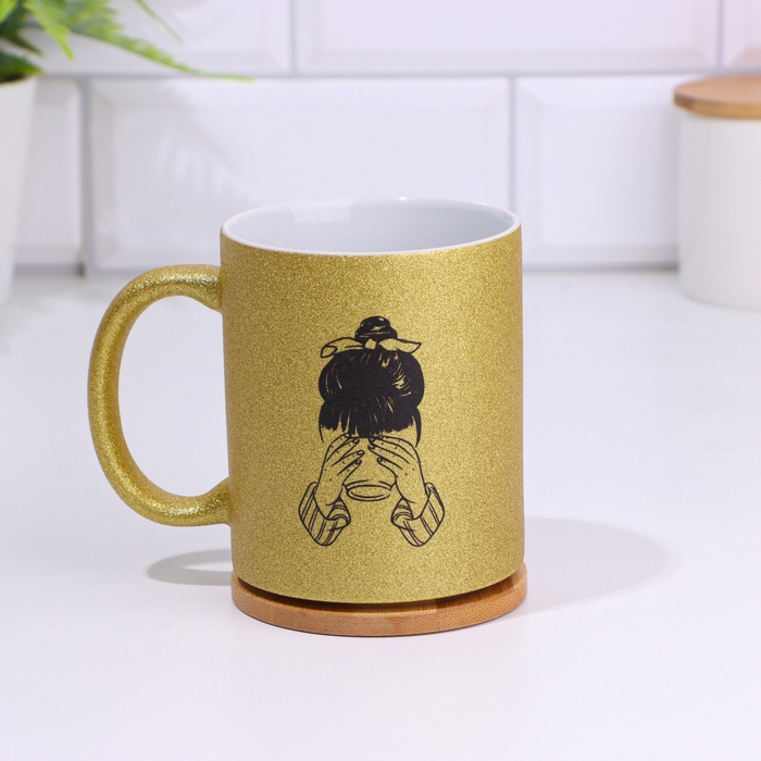 Кружка сублимация "Чашечка депрессо", золотой глиттер