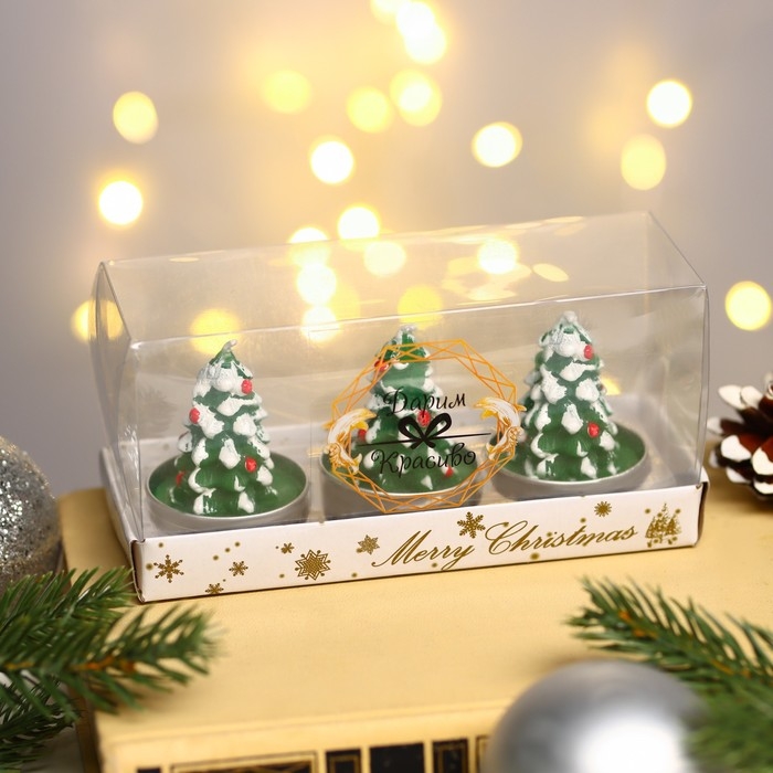 Набор свечи новогодние Набор свечи новогодние "Ёлка зелёная", 4×6 см, 3 шт