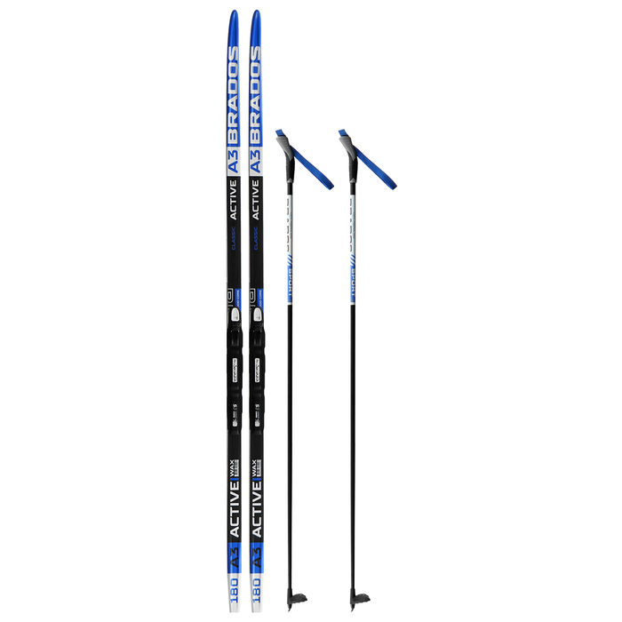 Комплект лыжный: пластиковые лыжи 180 см без насечек, стеклопластиковые палки 140 см, крепления SNS, цвета МИКС