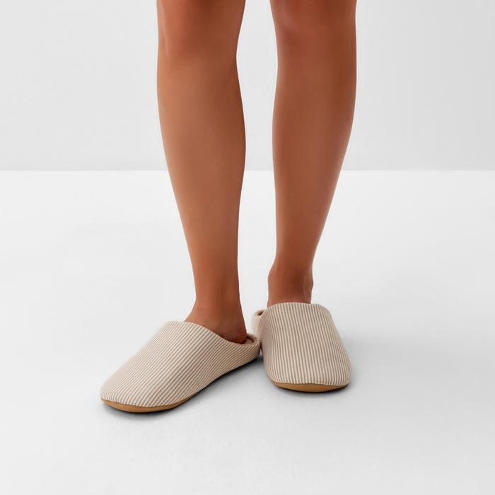 Тапочки женские, ECO размер 40-41, цвет бежевая полоска Тапочки женские, ECO размер 40-41, цвет бежевая полоска