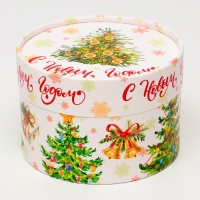 Новый год. Коробка подарочная новогодняя для макарун тубус без окна "Ёлки", 13 х 8,5 см.