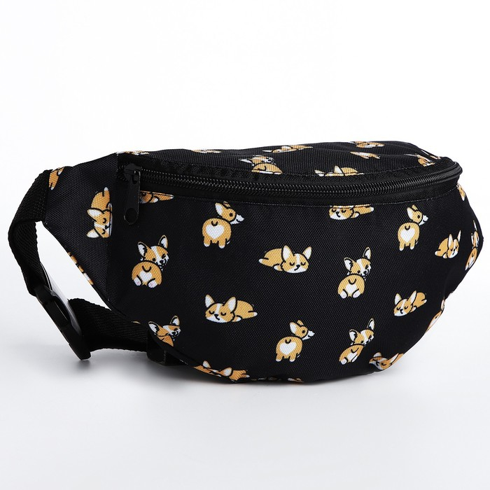 Сумка поясная «Корги», 32х8х15 см, отдел на молнии, наружный карман, цвет чёрный Сумка поясная «Корги», 32х8х15 см, отдел на молнии, наружный карман, цвет чёрный