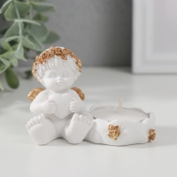 Подсвечник полистоун "Ангелочек с сердцем, в золотом венке" 6х5,3х8 см Подсвечник полистоун "Ангелочек с сердцем, в золотом венке" 6х5,3х8 см