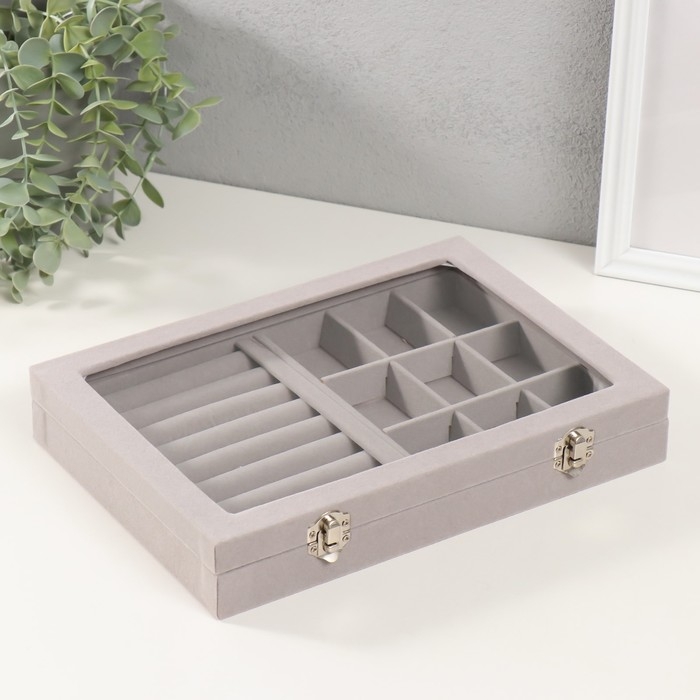 Шкатулка бархат для украшений Шкатулка бархат для украшений "Серый туман" 5х20х28 см