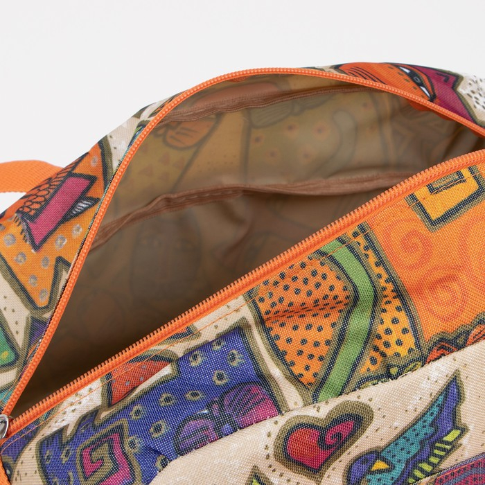 Сумка спортивная на молнии, без подкладки, наружный карман, маленький размер, цвет оранжевый/бежевый Сумка спортивная на молнии, без подкладки, наружный карман, маленький размер, цвет оранжевый/бежевый