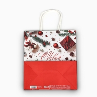 Пакет подарочный новогодний крафтовый &laquo;С Новым годом&raquo;, 22 х 12 х 25 см , Новый год