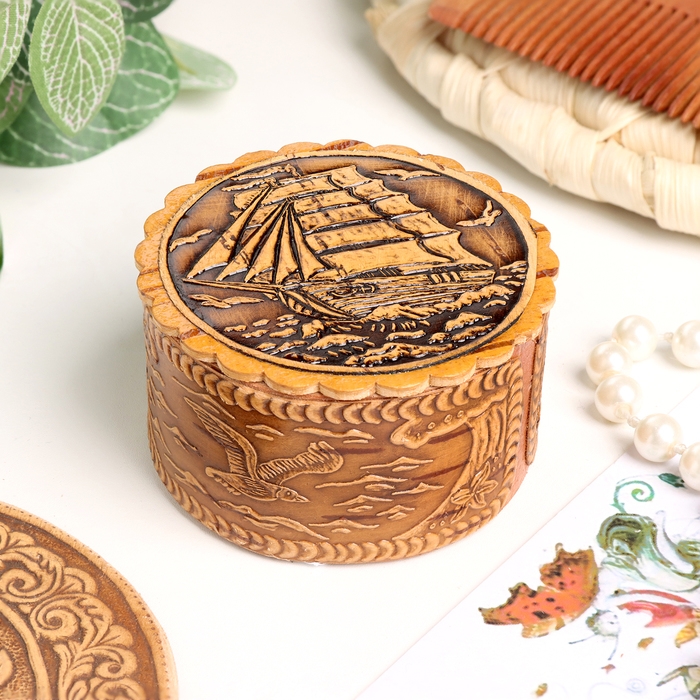 Шкатулка Шкатулка "Парусник" , 60 х 35 мм, береста