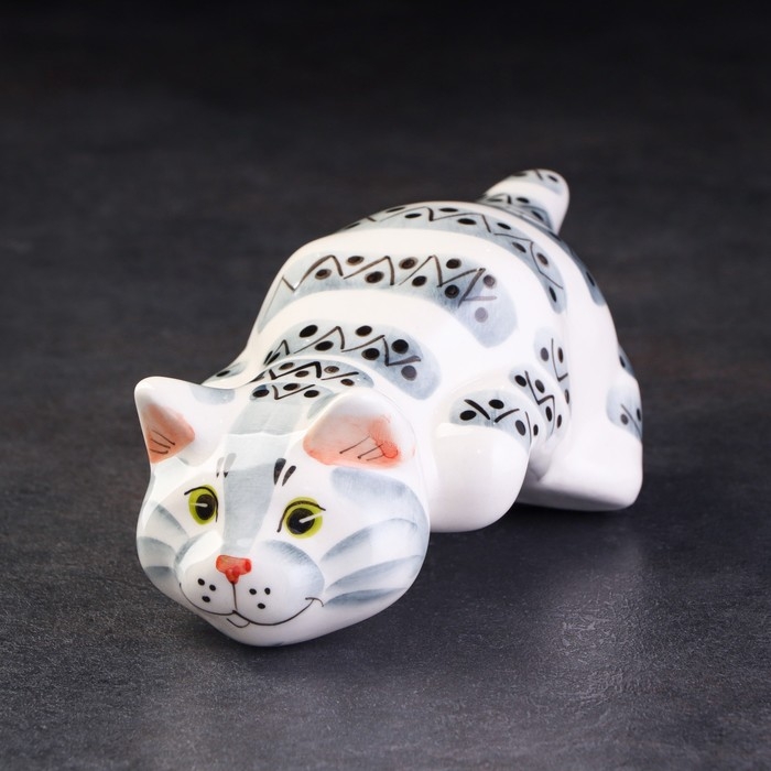 Статуэтка фарфоровая "Кот Барсик", серый-полосатый, 20 см