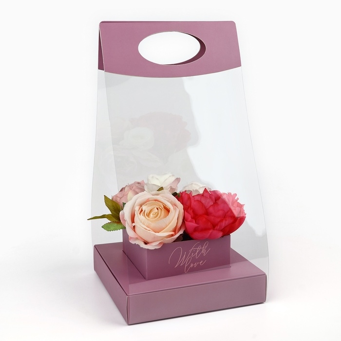 Коробка подарочная складная переноска для цветов, упаковка, &laquo;Лаванда&raquo;, 20 x 20 x 4 см