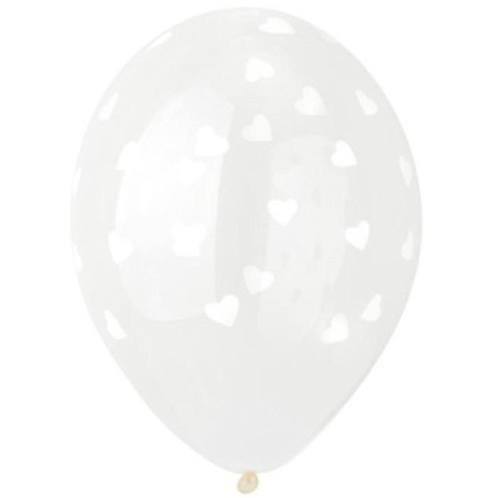 Шар латексный 14" &laquo;Сердца белые&raquo;, кристалл, шелкография, набор 25 шт.