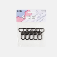 Карабин металлический, 42 &times; 30 мм, / 25 &times; 2,5 мм, 5 шт, цвет чёрный никель