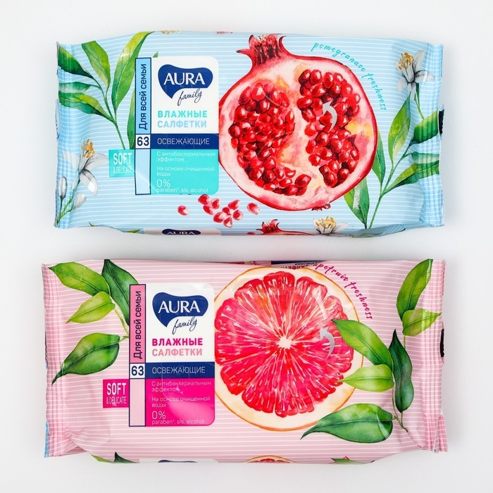Влажные салфетки Aura, освежающие для всей семьи, 63 шт. Влажные салфетки Aura, освежающие для всей семьи, 63 шт.
